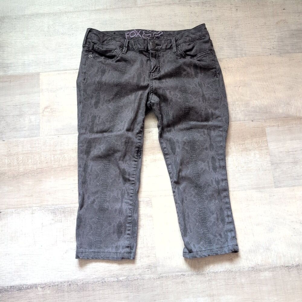 FOX Racing Denim Women's 9 Skinny Jeans Gray Stretch Denim Snakeskin Cropped